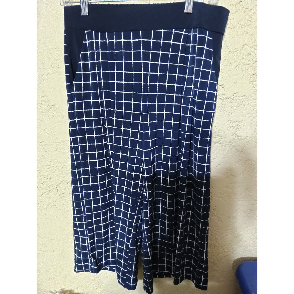 Jones New York Sport Navy Grid Wide Leg Cropped Pants NWT L Windowpane Culottes
